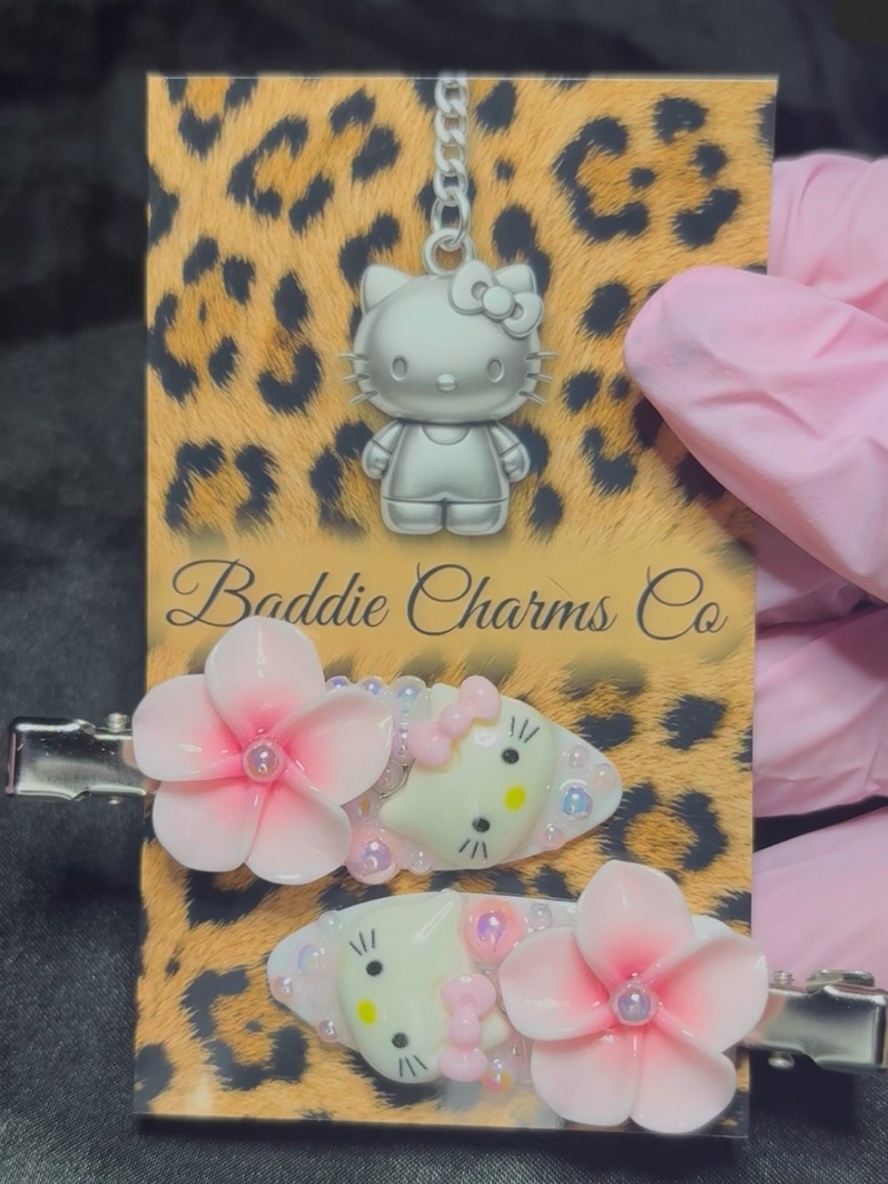 Pink Hello Kitty Flower Hair Clips